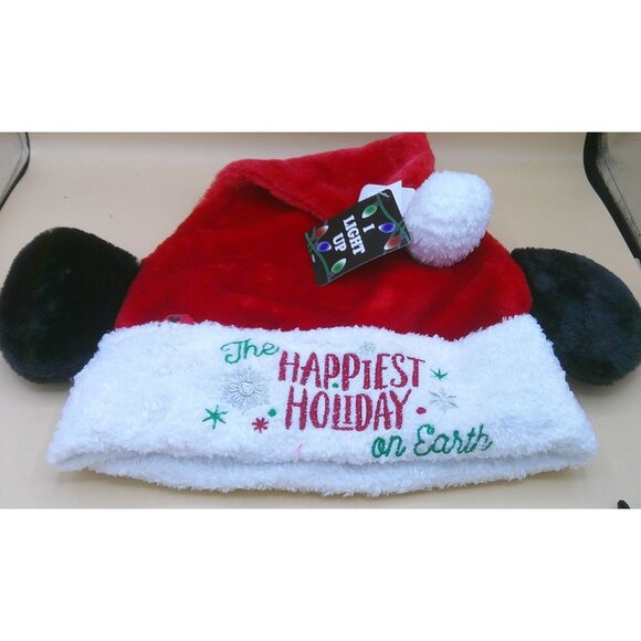 Disney Mickey Mouse Ears Santa Hat With "Happiest Holiday" Lights Up * AB19 tt - Picture 3 of 3